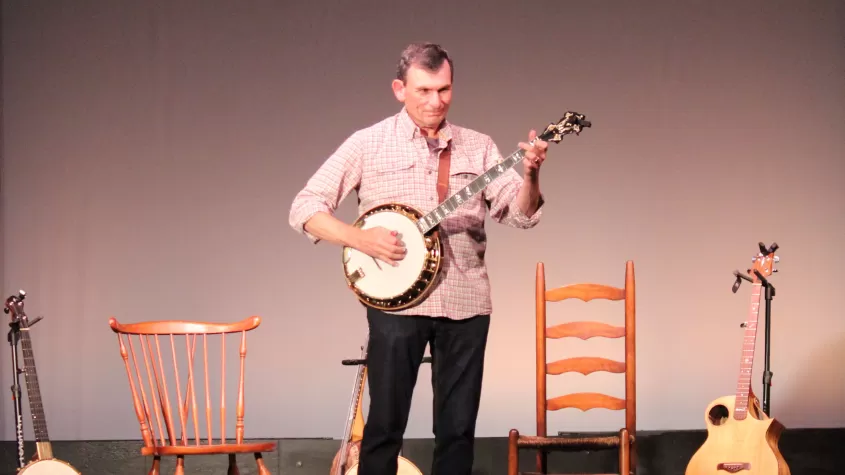 Keith Alessi playing the banjo in Tomatoes Tried to Kill Me But Banjos Saved My Life