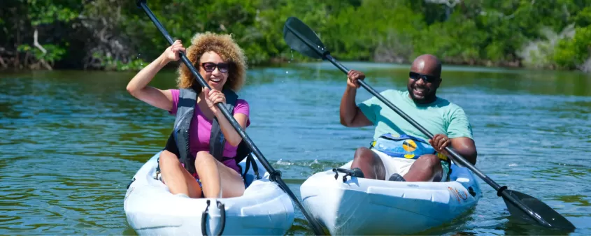 A couple enjoying kayaking